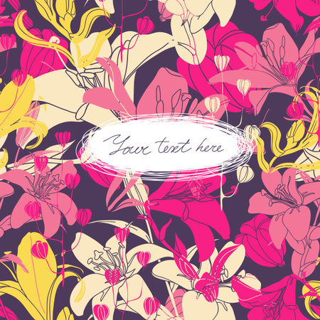 Vector Floral card with place for your text. Stylish background with flower.のイラスト素材