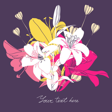 Vector Floral card with place for your text. Stylish background with flower.のイラスト素材