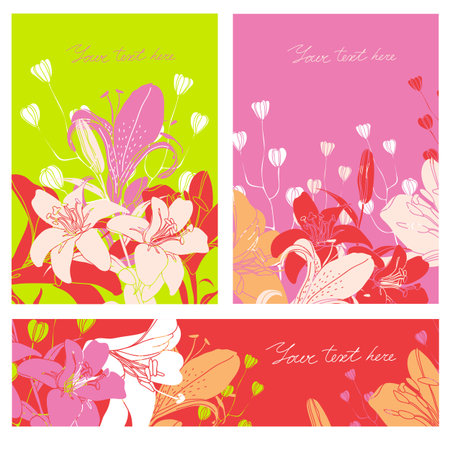 Vector Floral card set with place for your text. Stylish backgrounds with flowers.のイラスト素材