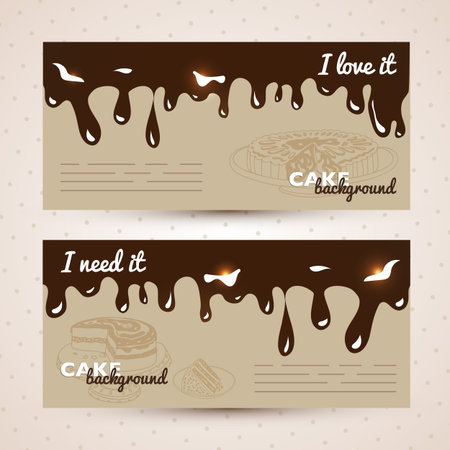 Vector sweet background. Hand drawn illustration with cake. Menu for restaurant and cafe. Banner. Sweets Card.のイラスト素材