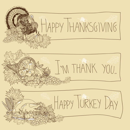 Vector hand drawn Thanksgiving background. Thanksgiving banner.のイラスト素材