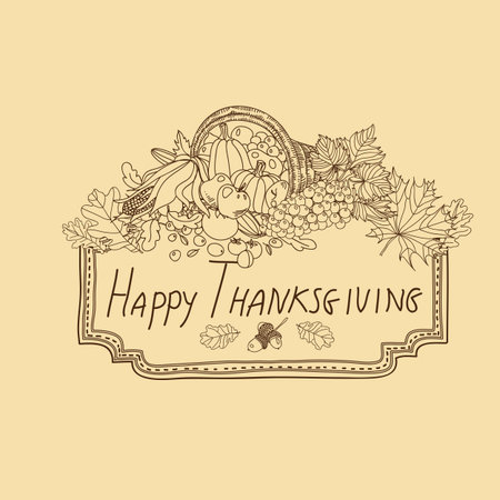 Vector hand drawn Thanksgiving background. Thanksgiving banner.のイラスト素材