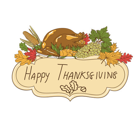 Vector hand drawn Thanksgiving background. Thanksgiving banner.のイラスト素材