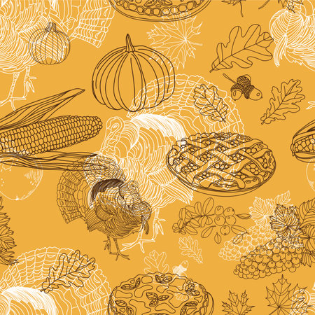 Vector seamless Thanksgiving pattern. Repeating abstract background.のイラスト素材