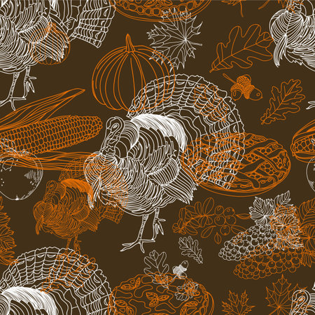 Vector seamless Thanksgiving pattern. Repeating abstract background.のイラスト素材