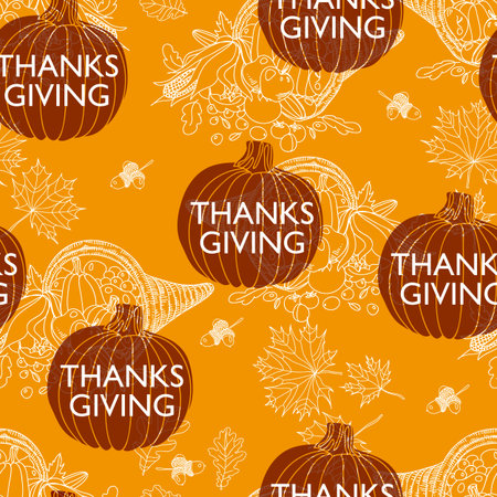 Vector seamless Thanksgiving pattern. Repeating abstract background.のイラスト素材