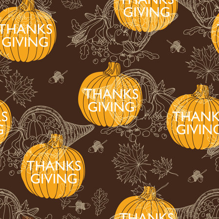 Vector seamless Thanksgiving pattern. Repeating abstract background.のイラスト素材
