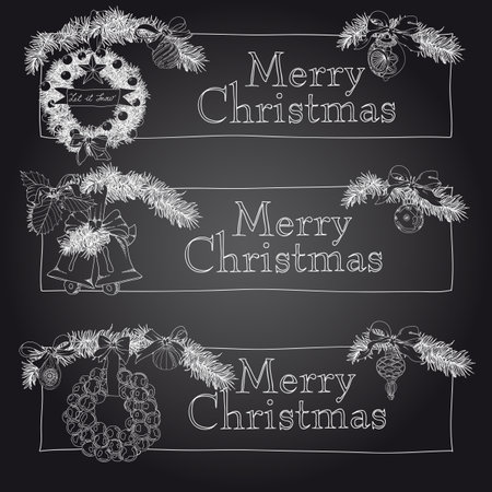 Hand drawn vintage Christmas banners Set.のイラスト素材