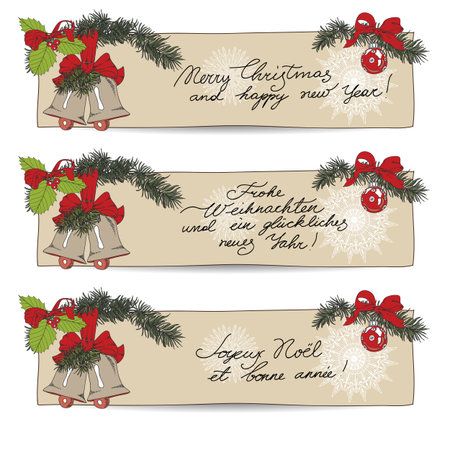 Hand drawn vintage Christmas banners Set. のイラスト素材