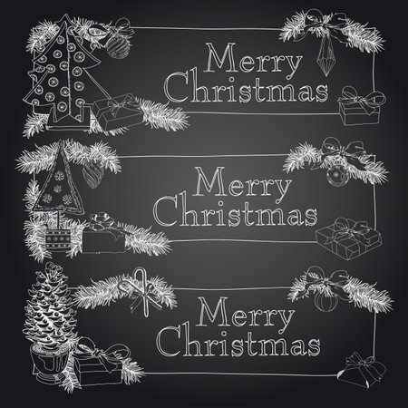 Hand drawn vintage Christmas banners Set. のイラスト素材