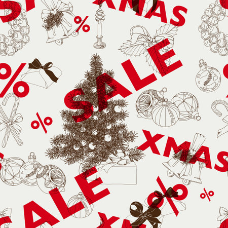 hand drawn Sale christmas pattern. のイラスト素材
