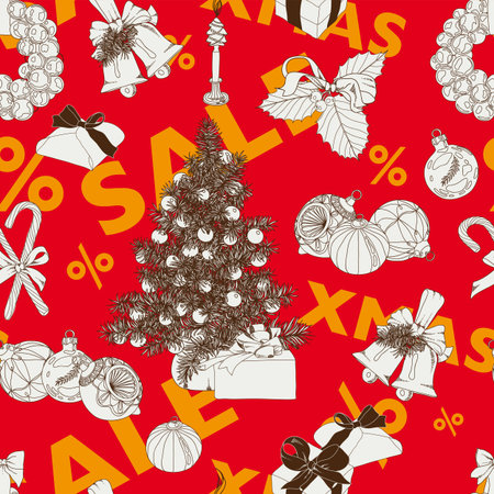 hand drawn Sale christmas pattern. のイラスト素材