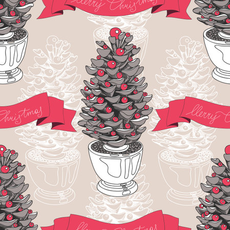 Vector hand drawn Christmas pattern. Vintage Seamless christmas background.のイラスト素材
