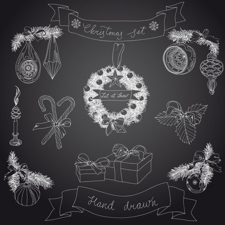 hand drawn christmas set.のイラスト素材