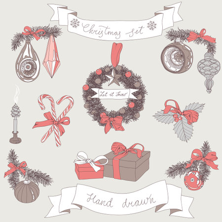 hand drawn christmas set. のイラスト素材
