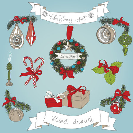 hand drawn christmas set.のイラスト素材