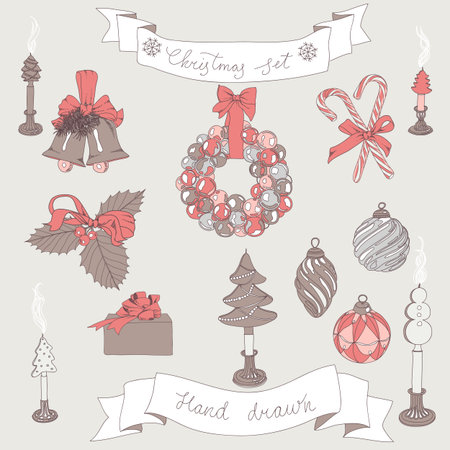 hand drawn christmas set. のイラスト素材