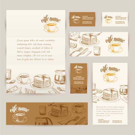Vector hand drawn breakfast and branch backgrounds set. Menu illustration.のイラスト素材