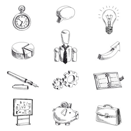 Vector business hand drawn set. Sketch. Icon collection.のイラスト素材