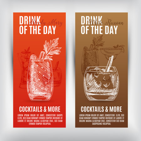 Vector banners set  with hand drawn cocktails. Cocktails menu.のイラスト素材