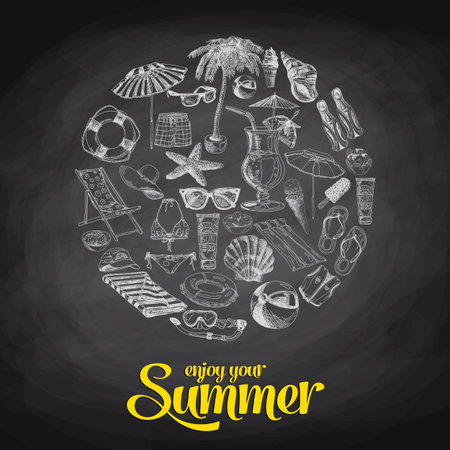 Summer sale hand drawn vector illustration. Sketch. Chalkboardのイラスト素材