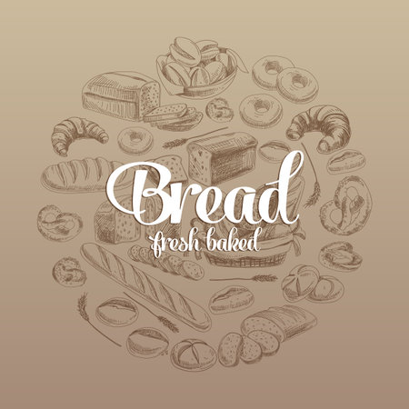 Hand drawn vector illustration with bread. Sketch.のイラスト素材