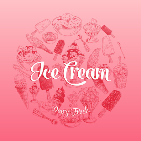 Hand drawn vector illustration with ice cream. Sketch.のイラスト素材