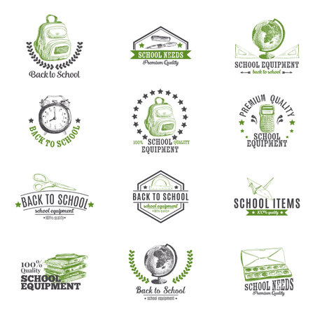 Vector set of labels, badges with school hand drawn design elements. Logo collection.のイラスト素材