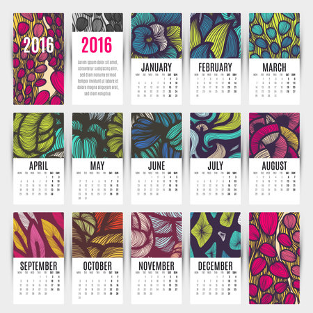 Calendar 2016. Vector hand drawn decorative elements.のイラスト素材