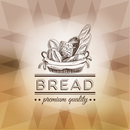 Vector hand drawn illustration with bread label. icon design template.のイラスト素材