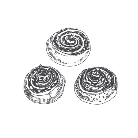 Beautiful vector hand drawn finger food Illustration. Rolls in Detailed vintage style images.のイラスト素材