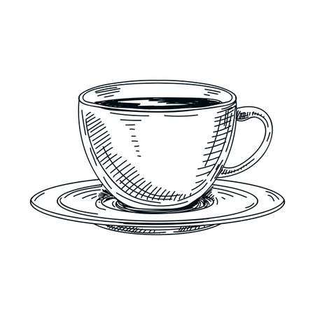 Beautiful vector hand drawn beverage Illustration.  Detailed retro style coffee image. Vintage sketch Element for labels design.のイラスト素材