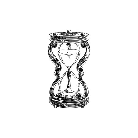 Beautiful vector hand drawn vintage sandglass Illustration. Detailed retro style images. Sketch element for labels and cards design.のイラスト素材