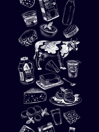 Beautiful vector hand drawn dairy products Illustration.のイラスト素材