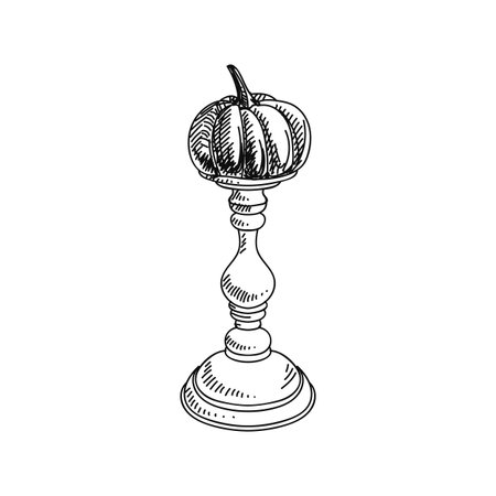 Pumpkin holder stand hand drawn vector illustrationのイラスト素材