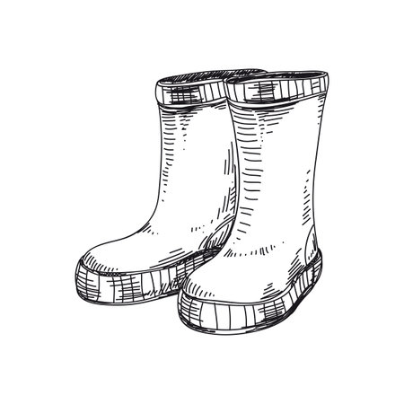 Rubber boots hand drawn vector illustrationのイラスト素材