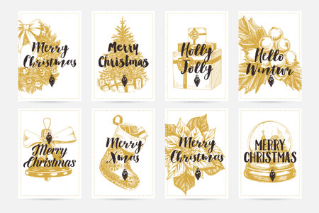 Merry Christmas  greeting card templates setのイラスト素材