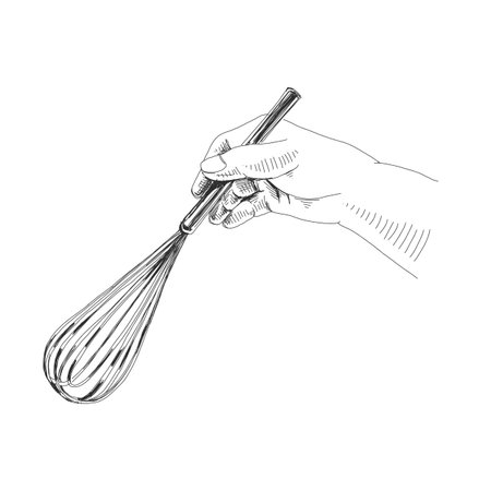Hands with kitchen whisk hand drawnのイラスト素材