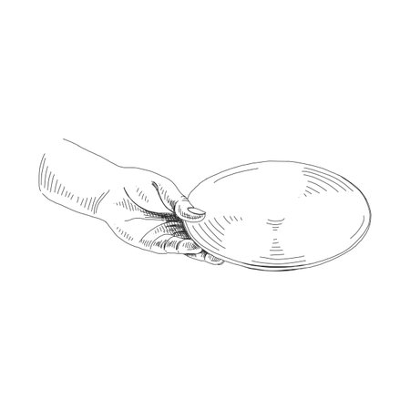 Hand holding plate hand drawn sketchのイラスト素材