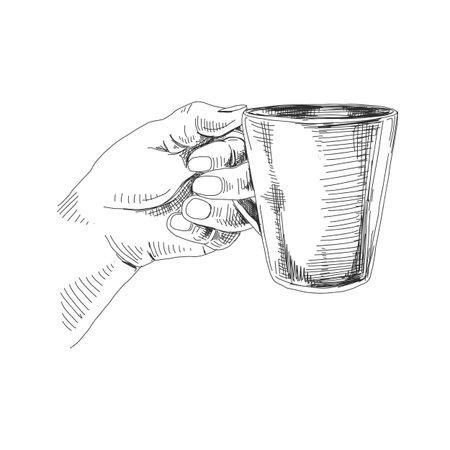 Vector hand holding cup with tea inkのイラスト素材