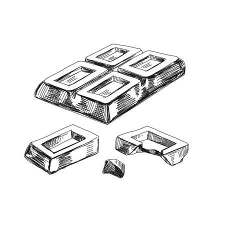 Broken chunks of chocolate hand drawn vector illustrationのイラスト素材