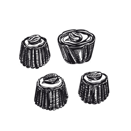 Vector hand drawn sketch coffee chocolates Illustration.のイラスト素材