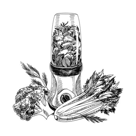 Making smoothie with blender on whiteのイラスト素材
