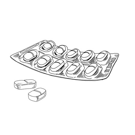 Blister package with pills, capsules, tablets on whiteのイラスト素材