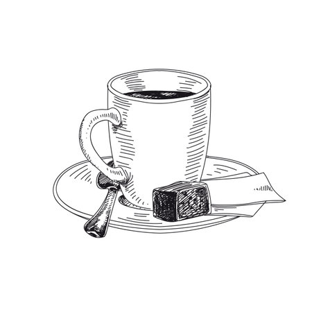 Coffee serving hand drawn black and white vector illustrationのイラスト素材