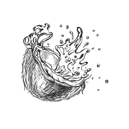 Coconut milk, retro hand drawn vector illustration.のイラスト素材