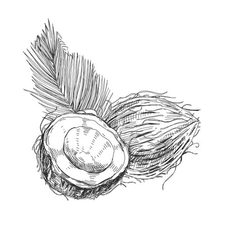 Coconut set, retro hand drawn vector illustration.のイラスト素材