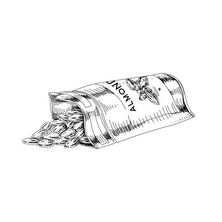 Almond nut package, retro hand drawn vector illustration.のイラスト素材