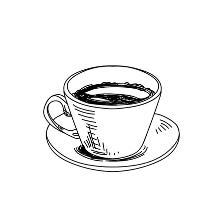 Coffee cup hand drawn black and white vector illustrationのイラスト素材