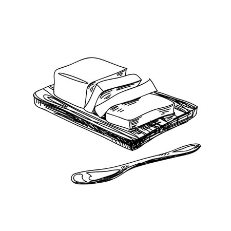 Butter hand drawn black and white vector illustrationのイラスト素材
